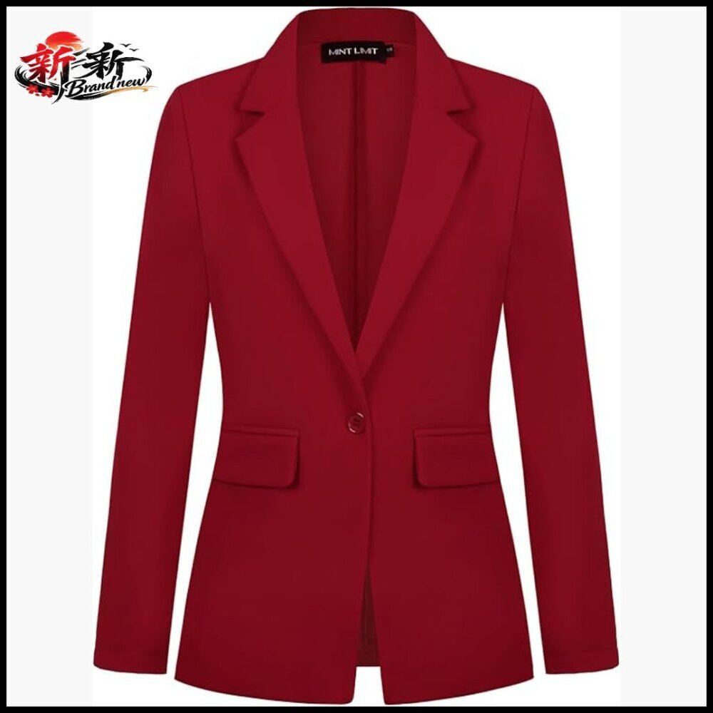 Polyester Spandex Blazer with Notched Lapel One Button Jacket Pockets